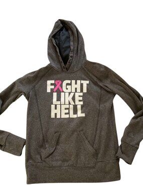 Adidas Ultimate Gray Hoodie "Fight Like Hell" Cancer Small